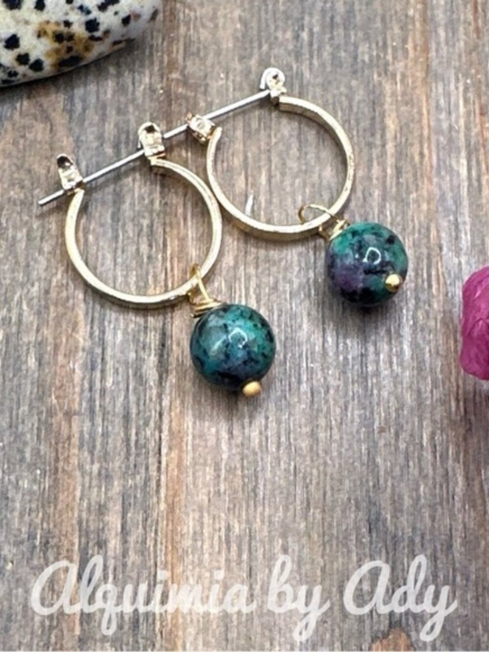 Zoisite Gemstone Hoop Earrings — Gold Tone, Verde Vida Vibes